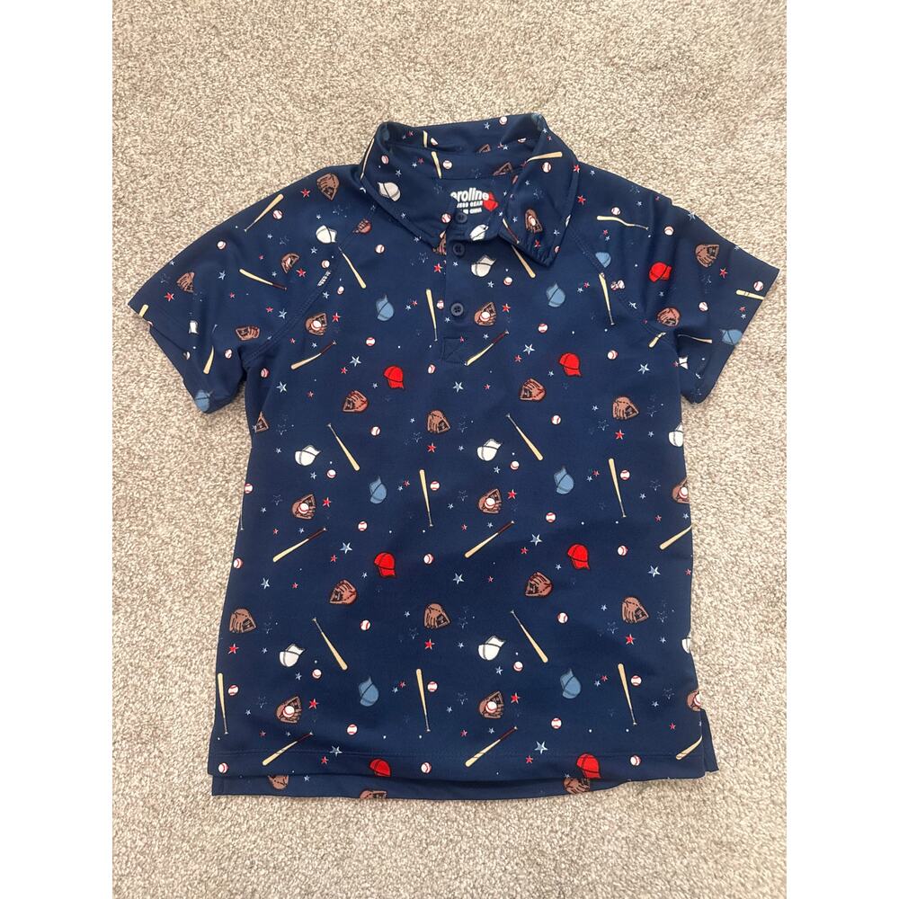 Aeroline Fitness Gear Boys' Baseball Print Dri-Fit Polo, S